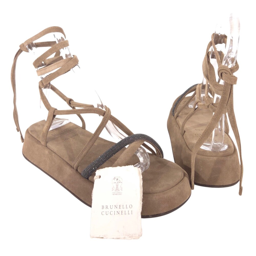 Brunello Cucinelli Monili Platform Sandals US 6 EU 36 Womens Brown Suede $1150